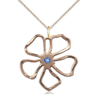 14kt Gold Filled Five Petal Flower Pendant with 3mm Sapphire Swarovski Necklace