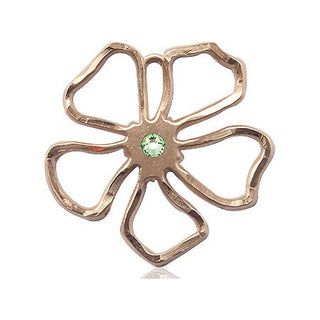 14kt Gold Five Petal Flower Medal with a 3mm Peridot Swarovski stone