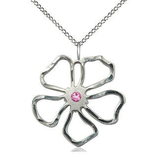 Sterling Silver Five Petal Flower Pendant with 3mm Rose Swarovski stone Necklace