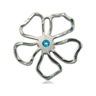 Sterling Silver Five Petal Flower Pendant with a 3mm Zircon Swarovski stone on an 18-inch Sterling Silver Light Curb Chain