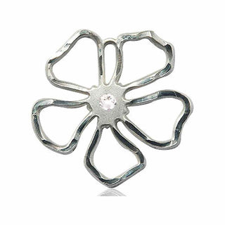 Sterling Silver Five Petal Flower Pendant with a 3mm Crystal Swarovski stone on an 18-inch Sterling Silver Light Curb Chain