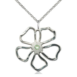 Sterling Silver Five Petal Flower Pendant with 3mm Peridot Swarovski stone Necklace