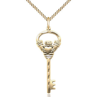 14kt Gold Filled Key w/Claddagh Medal Catholic Jewelry