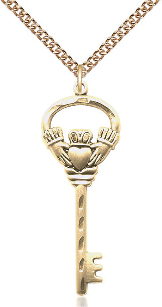 14kt Gold Filled Key w/Claddagh Medal Catholic Jewelry