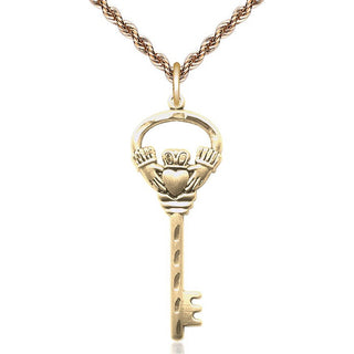 14kt Gold Filled Key w/Claddagh Medal Catholic Jewelry