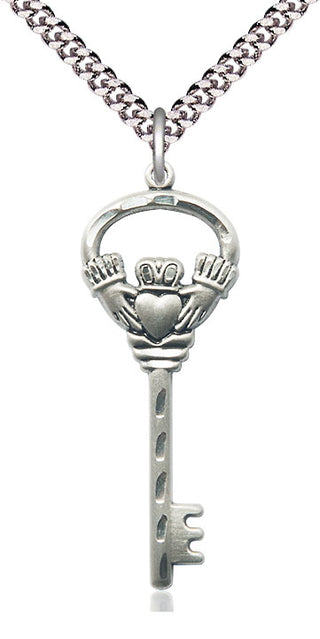 Sterling Silver Key w/Claddagh Medal Catholic Jewelry