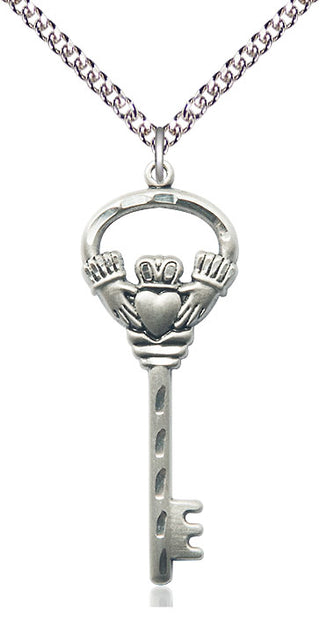 Sterling Silver Key w/Claddagh Medal Catholic Jewelry