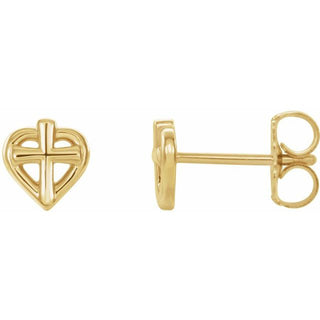 14K Yellow Cross with Heart Youth Earrings   