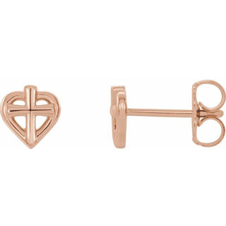 14K Rose Cross with Heart Youth Earrings   