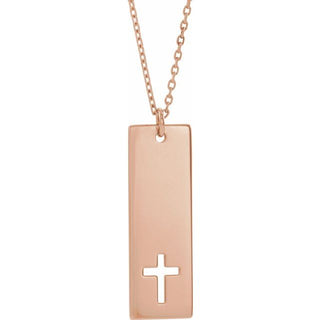 14K Rose Engravable Pierced Cross Bar 16-18" Necklace