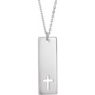 14K White Engravable Pierced Cross Bar 16-18" Necklace