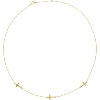 14K Yellow 3-Station Cross Adjustable 16-18â Necklace  