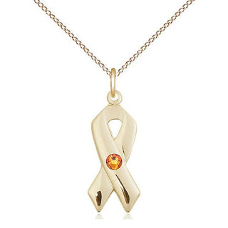 14kt Gold Filled Cancer Awareness Pendant with 3mm Topaz Swarovski Necklace