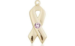 14kt Gold Filled Cancer Awareness Pendant with a 3mm Light Amethyst Swarovski stone on an 18-inch Gold Filled Light Curb Chain