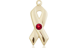 14kt Gold Filled Cancer Awareness Pendant with a 3mm Ruby Swarovski stone on an 18-inch Gold Filled Light Curb Chain