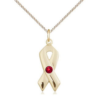 14kt Gold Filled Cancer Awareness Pendant with 3mm Ruby Swarovski Necklace