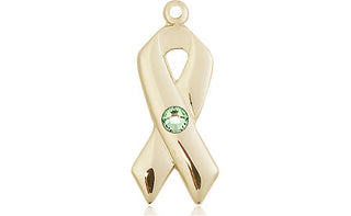 14kt Gold Filled Cancer Awareness Pendant with a 3mm Peridot Swarovski stone on an 18-inch Gold Filled Light Curb Chain