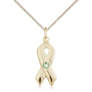 14kt Gold Filled Cancer Awareness Pendant with 3mm Peridot Swarovski Necklace