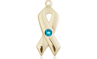 14kt Gold Cancer Awareness Medal with a 3mm Zircon Swarovski stone