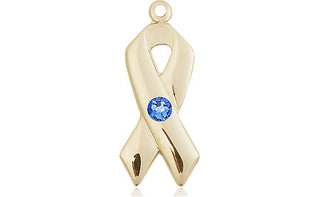 14kt Gold Cancer Awareness Medal with a 3mm Sapphire Swarovski stone