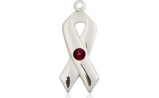 Sterling Silver Cancer Awareness Pendant with a 3mm Garnet Swarovski stone on an 18-inch Sterling Silver Light Curb Chain