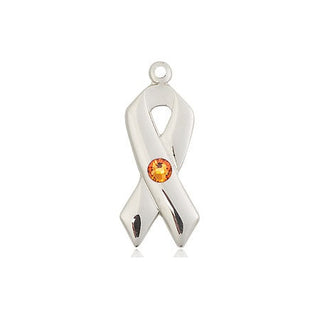 Sterling Silver Cancer Awareness Pendant with a 3mm Topaz Swarovski stone on an 18-inch Sterling Silver Light Curb Chain