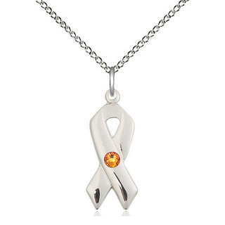 Sterling Silver Cancer Awareness Pendant with 3mm Topaz Swarovski stone Necklace