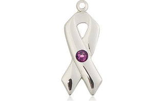 Sterling Silver Cancer Awareness Pendant with a 3mm Amethyst Swarovski stone on an 18-inch Sterling Silver Light Curb Chain