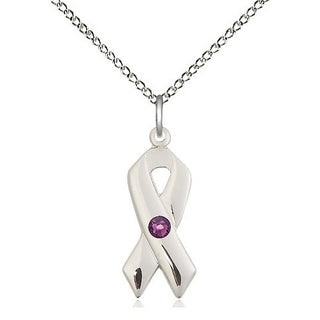 Sterling Silver Cancer Awareness Pendant with 3mm Amethyst Swarovski stone Necklace