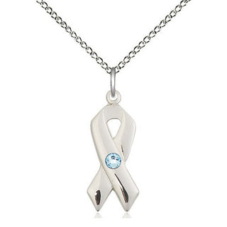 Sterling Silver Cancer Awareness Pendant with 3mm Aqua Swarovski stone Necklace