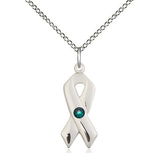 Sterling Silver Cancer Awareness Pendant with 3mm Emerald Swarovski stone Necklace