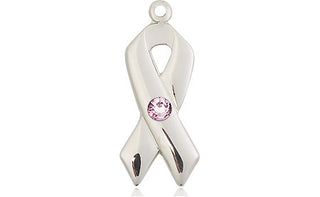 Sterling Silver Cancer Awareness Pendant with a 3mm Light Amethyst Swarovski stone on an 18-inch Sterling Silver Light Curb Chain