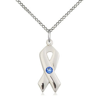 Sterling Silver Cancer Awareness Pendant with 3mm Sapphire Swarovski stone Necklace