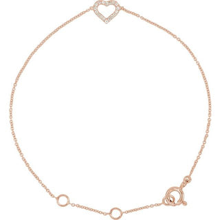 14K Rose .06 CTW Natural Diamond Heart 6-7" Bracelet