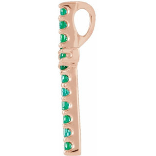 14K Rose Natural Emerald Petite Cross Pendant