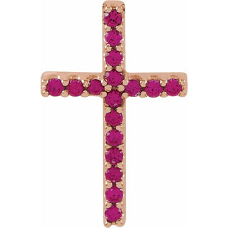 14K Rose Natural Ruby Petite Cross Pendant