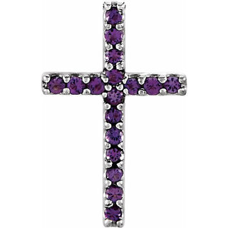 14K White Natural Amethyst Petite Cross Pendant