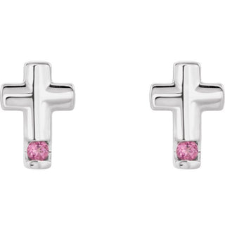 14K White Natural Pink Tourmaline Cross Earrings