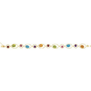 14K Yellow Natural Citrine, Natural Peridot, Natural Swiss Blue Topaz, Natural Amethyst, Natural Pink Tourmaline & Natural Mozambique Garnet Geometric Link 7 1/2" Bracelet