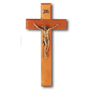 10" Cherry Wood Cross With Museum Gold Corpus