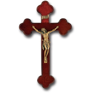 10" Budded Dk Cherry Wood Cross with Museum Gold Corpus
