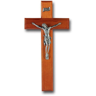 10" Cherry Wood Cross With Pewter Corpus
