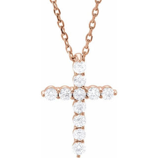 14K Rose 1/4 CTW Natural Diamond Cross 16-18" Necklace