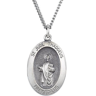 Sterling Silver 18.7x13.5 mm Oval Saint Jude Thaddeus 18" Necklace
