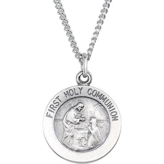 Sterling Silver 15 mm First Communion Medal 18" Necklace