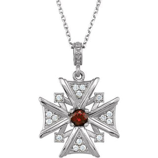 14K White Natural Mozambique Garnet & 1/6 CTW Natural Diamond 18" Necklace