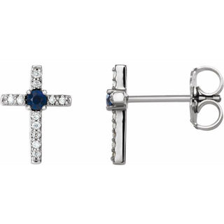 Sterling Silver Lab-Grown Blue Sapphire & .05 CTW Natural Diamond Cross Earrings
