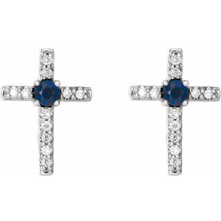 Sterling Silver Lab-Grown Blue Sapphire & .05 CTW Natural Diamond Cross Earrings