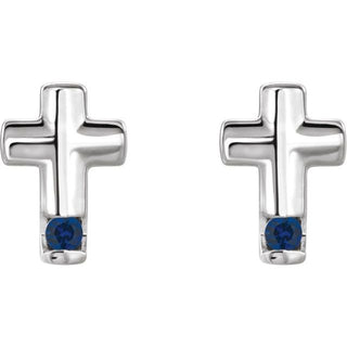 Platinum Natural Blue Sapphire Cross Earrings