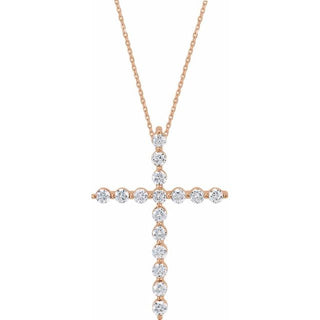 14K Rose 5/8 CTW Natural Diamond Cross 18" Necklace